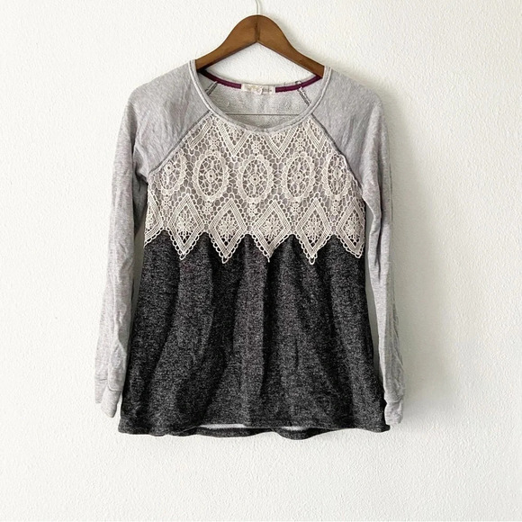 Rewind Cozy Terry Cloth Lace Sweater Top Gray XS Casual Lounge - Picture 1 of 9